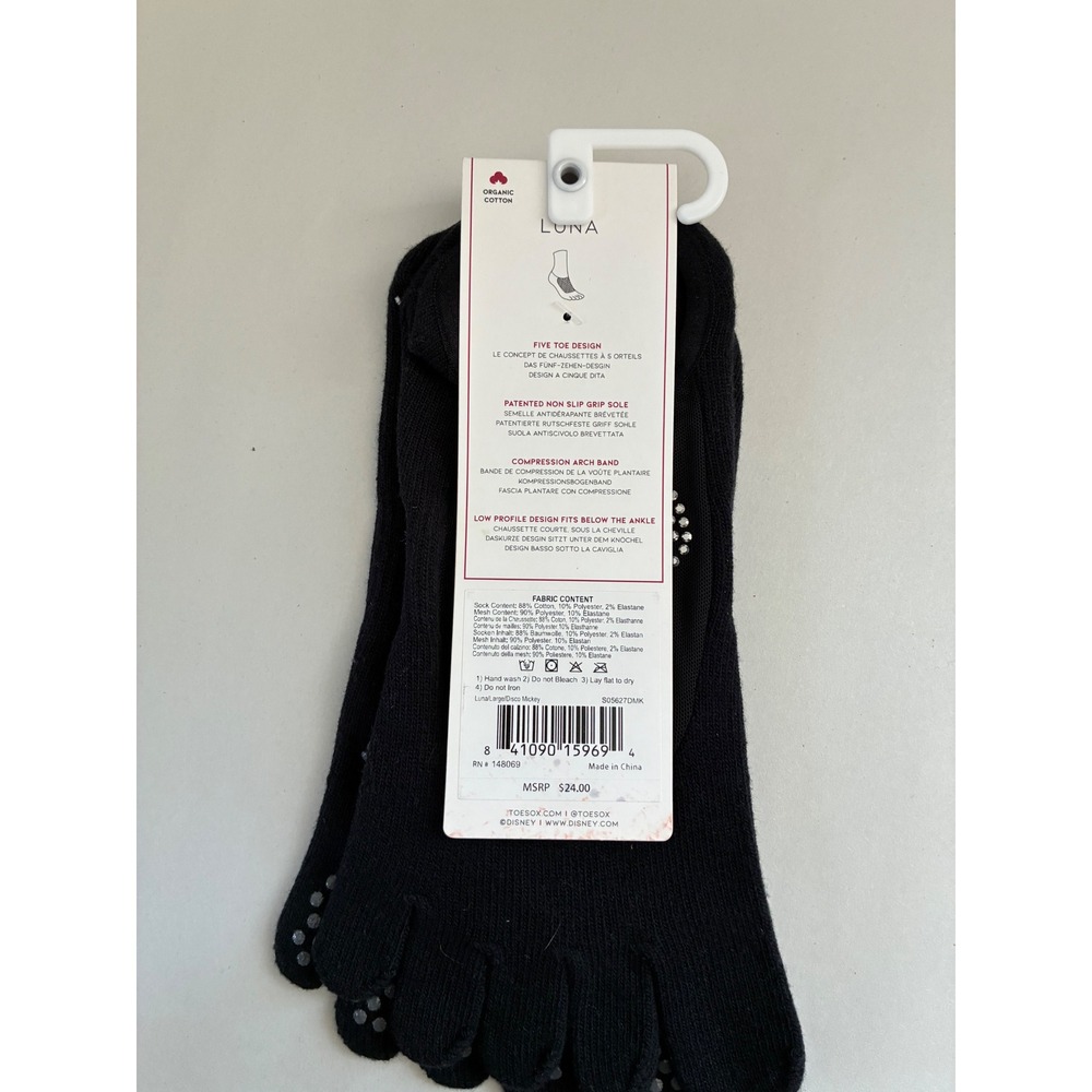 ToeSox Disney Luna Grip Socks Black Rhinestone Mickey Mouse Large Pilates - Picture 3 of 3